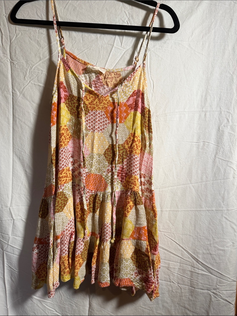 Boho Patchwork Tiered Slip Dress/top in Pink, Yellow & Orange